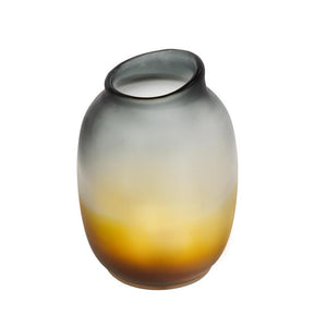 HomeRoots 11" Charcoal-Orange Ombre Glass Vase - Stylish Round Decor for Flowers, Gifts & Home Accents 574234