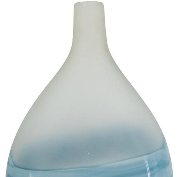 HomeRoots 16" Coastal-Inspired White and Blue Swirl Art Glass Table Vase – Elegant Centerpiece for Home Decor 574239