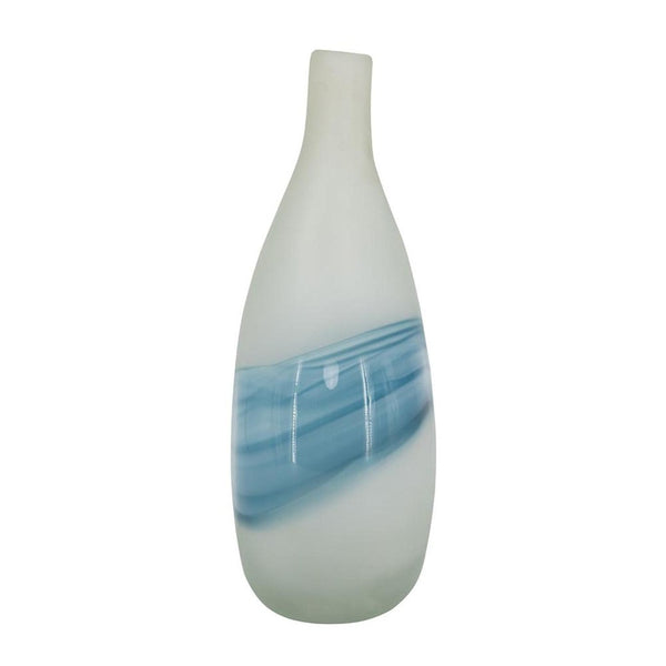 HomeRoots 16" Coastal-Inspired White and Blue Swirl Art Glass Table Vase – Elegant Centerpiece for Home Decor 574239
