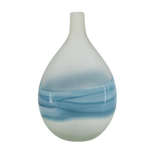HomeRoots 16" Coastal-Inspired White and Blue Swirl Art Glass Table Vase – Elegant Centerpiece for Home Decor 574239