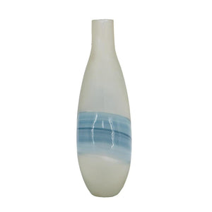 HomeRoots 16" Coastal-Inspired White and Blue Swirl Art Glass Table Vase – Elegant Centerpiece for Home Decor 574239