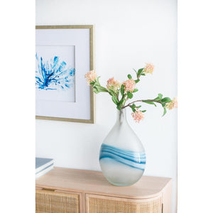 HomeRoots 16" Coastal-Inspired White and Blue Swirl Art Glass Table Vase – Elegant Centerpiece for Home Decor 574239