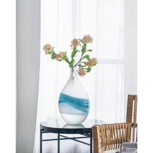 HomeRoots 16" Coastal-Inspired White and Blue Swirl Art Glass Table Vase – Elegant Centerpiece for Home Decor 574239