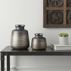 HomeRoots Set of Two Modern Black and Gray Abstract Glass Vases – Stylish Decor for Any Home or Office Space 574241