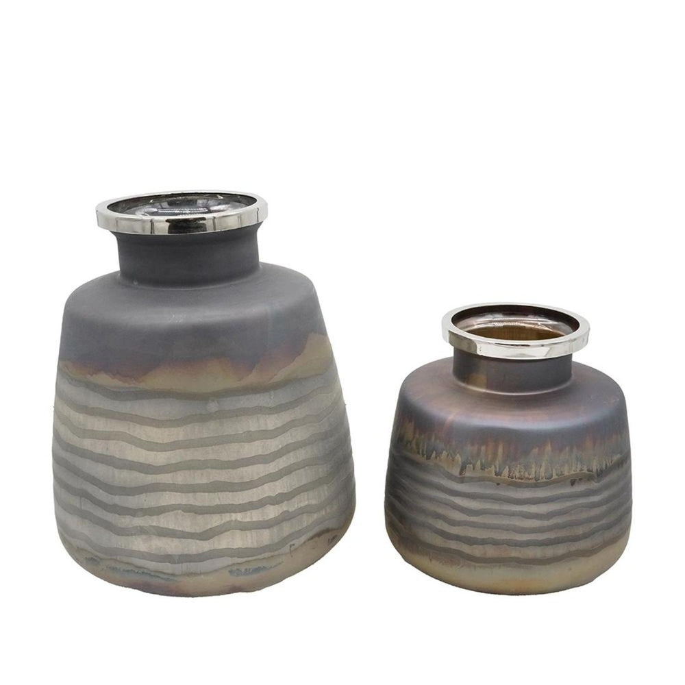HomeRoots Set of Two Modern Black and Gray Abstract Glass Vases – Stylish Decor for Any Home or Office Space 574241