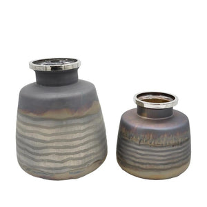 HomeRoots Set of Two Modern Black and Gray Abstract Glass Vases – Stylish Decor for Any Home or Office Space 574241