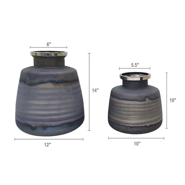 HomeRoots Set of Two Modern Black and Gray Abstract Glass Vases – Stylish Decor for Any Home or Office Space 574241