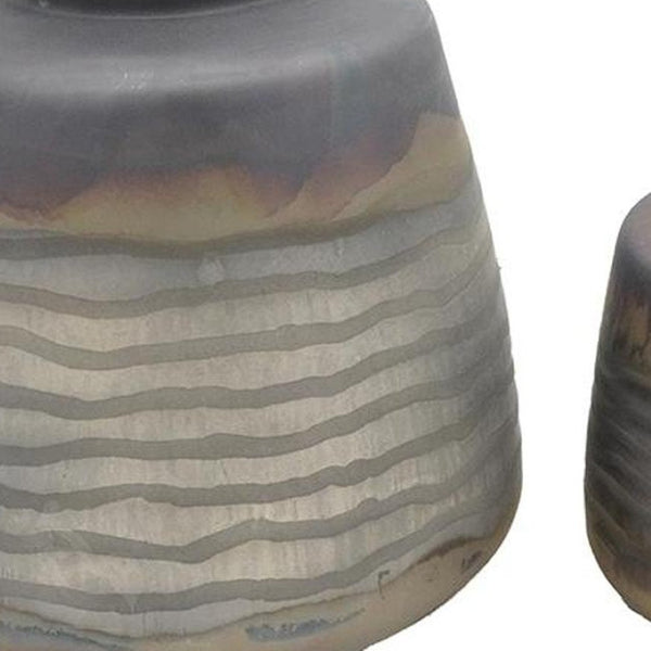 HomeRoots Set of Two Modern Black and Gray Abstract Glass Vases – Stylish Decor for Any Home or Office Space 574241