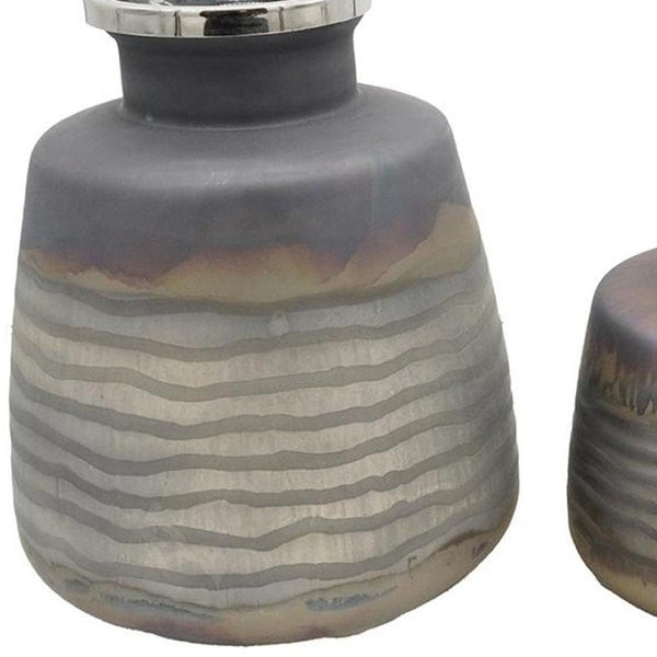 HomeRoots Set of Two Modern Black and Gray Abstract Glass Vases – Stylish Decor for Any Home or Office Space 574241