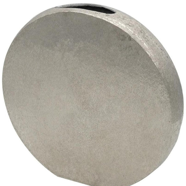 HomeRoots 15" Silver Aluminum Round Disc Vase – Modern Minimalism, Sculptural Centerpiece for Any Decor Style 574242