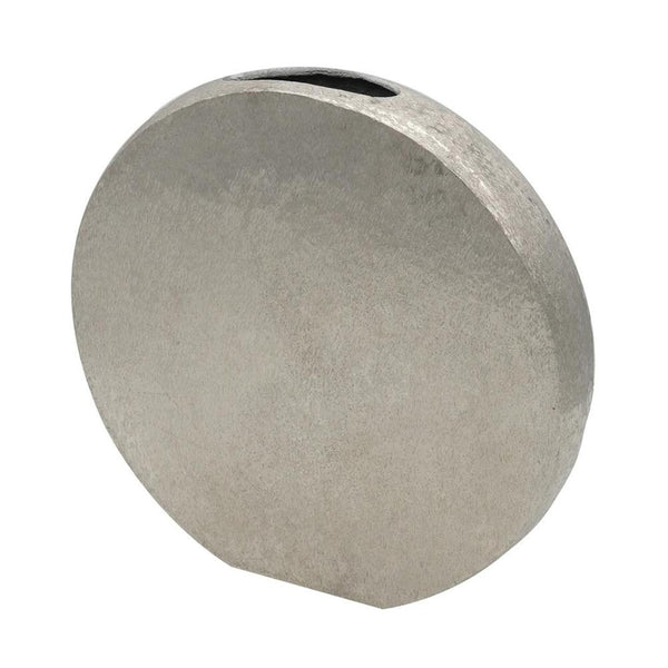 HomeRoots 15" Silver Aluminum Round Disc Vase – Modern Minimalism, Sculptural Centerpiece for Any Decor Style 574242