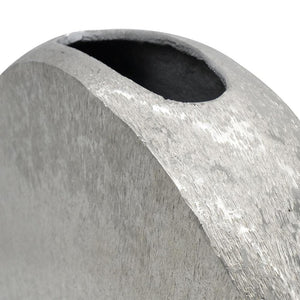 HomeRoots 15" Silver Aluminum Round Disc Vase – Modern Minimalism, Sculptural Centerpiece for Any Decor Style 574242