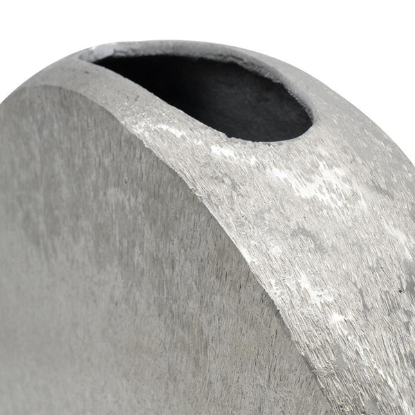 HomeRoots 15" Silver Aluminum Round Disc Vase – Modern Minimalism, Sculptural Centerpiece for Any Decor Style 574242
