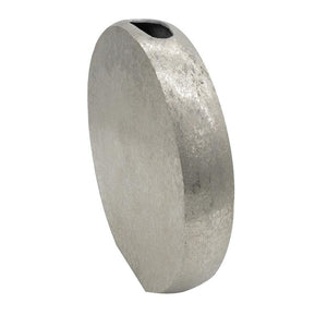 HomeRoots 15" Silver Aluminum Round Disc Vase – Modern Minimalism, Sculptural Centerpiece for Any Decor Style 574242