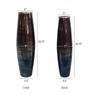 HomeRoots Set of Two Elegant Black and Blue Abstract Glass Floor Vases for Modern Home Decor & Style 574243
