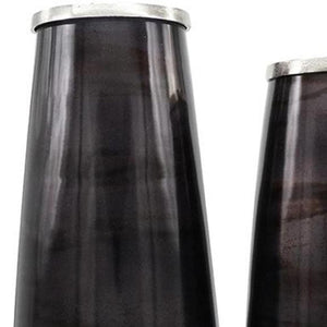 HomeRoots Set of Two Elegant Black and Blue Abstract Glass Floor Vases for Modern Home Decor & Style 574243
