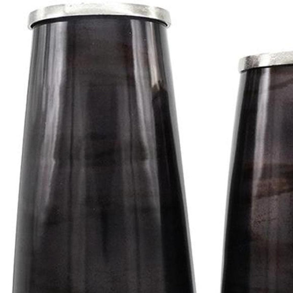 HomeRoots Set of Two Elegant Black and Blue Abstract Glass Floor Vases for Modern Home Decor & Style 574243