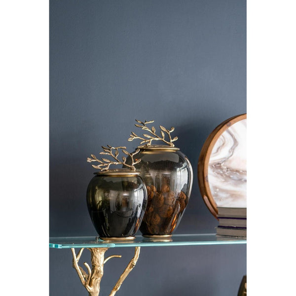 HomeRoots 14" Dark Green and Gold Glass Ginger Jar – Elegant Decorative Storage Vessel for Home Décor & Gifts 574249