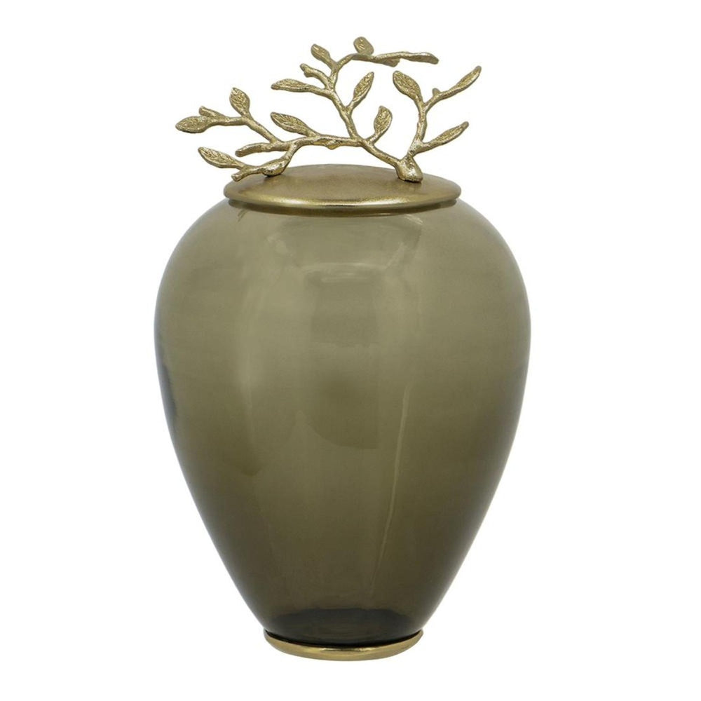 HomeRoots 14" Dark Green and Gold Glass Ginger Jar – Elegant Decorative Storage Vessel for Home Décor & Gifts 574249