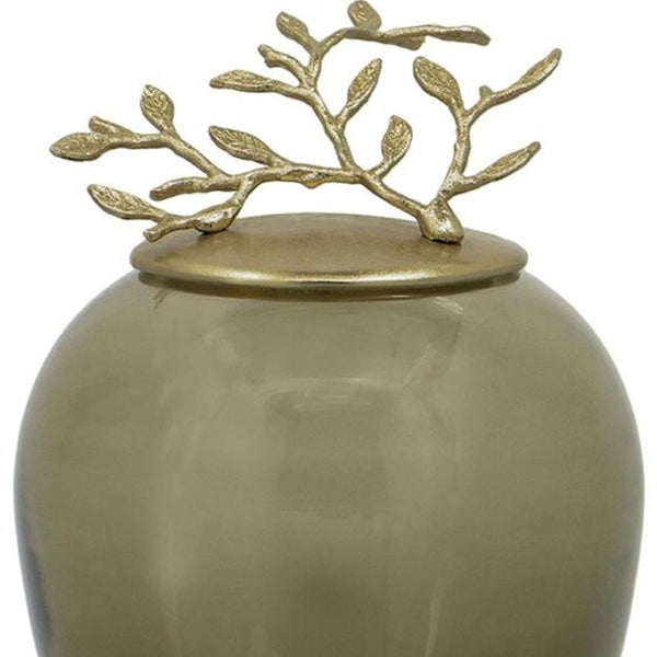HomeRoots 14" Dark Green and Gold Glass Ginger Jar – Elegant Decorative Storage Vessel for Home Décor & Gifts 574249