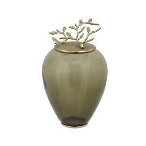 HomeRoots 14" Dark Green and Gold Glass Ginger Jar – Elegant Decorative Storage Vessel for Home Décor & Gifts 574249