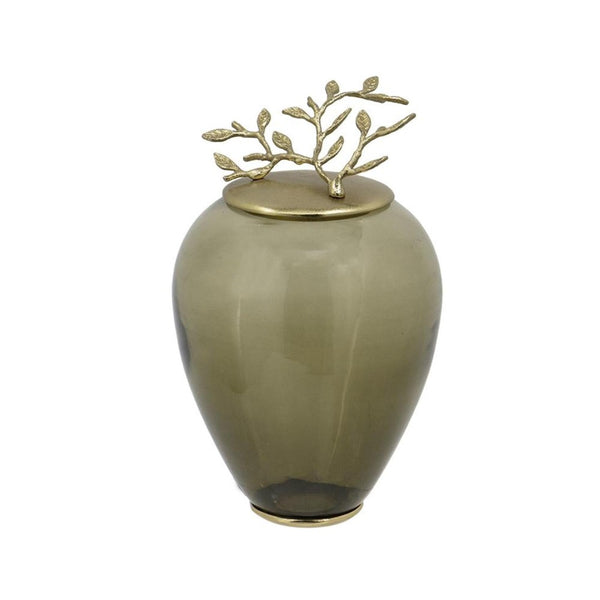 HomeRoots 14" Dark Green and Gold Glass Ginger Jar – Elegant Decorative Storage Vessel for Home Décor & Gifts 574249