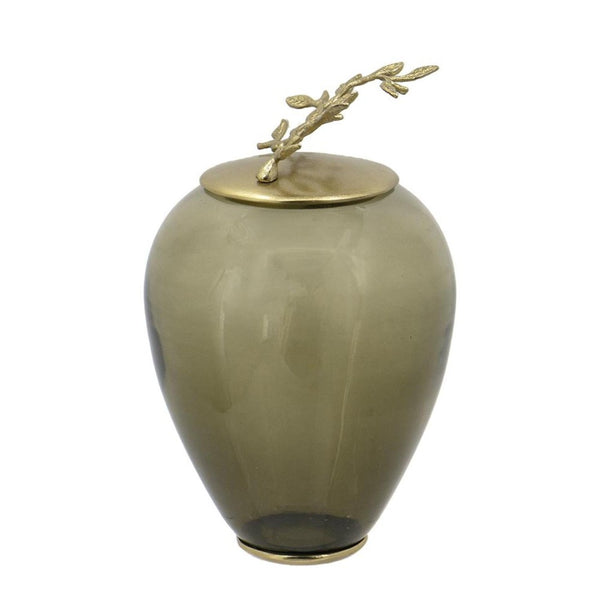 HomeRoots 14" Dark Green and Gold Glass Ginger Jar – Elegant Decorative Storage Vessel for Home Décor & Gifts 574249