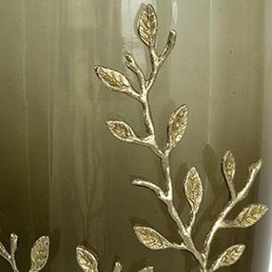 HomeRoots 15" Dark Olive Green Table Vase with Gold Branch Design – Elegant Home Décor for Flowers & Gifts 574250