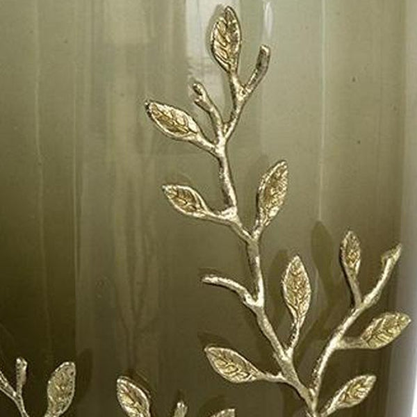 HomeRoots 15" Dark Olive Green Table Vase with Gold Branch Design – Elegant Home Décor for Flowers & Gifts 574250