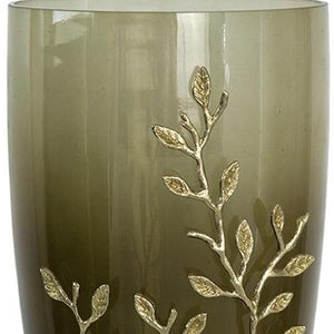 HomeRoots 15" Dark Olive Green Table Vase with Gold Branch Design – Elegant Home Décor for Flowers & Gifts 574250