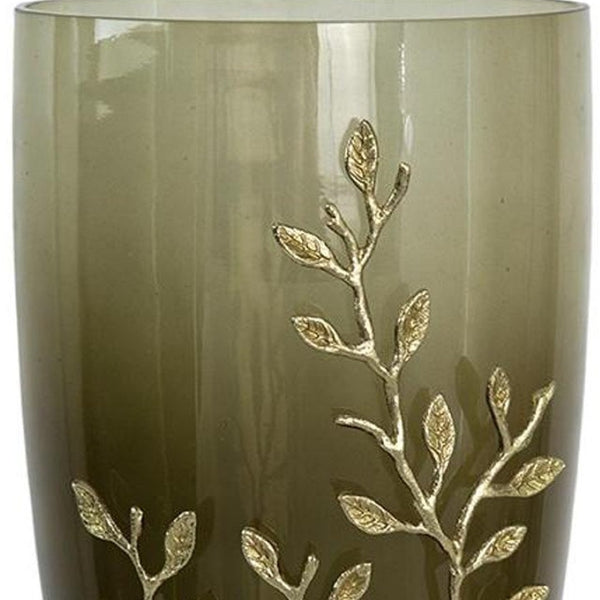 HomeRoots 15" Dark Olive Green Table Vase with Gold Branch Design – Elegant Home Décor for Flowers & Gifts 574250