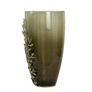 HomeRoots 15" Dark Olive Green Table Vase with Gold Branch Design – Elegant Home Décor for Flowers & Gifts 574250