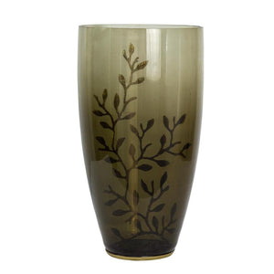 HomeRoots 15" Dark Olive Green Table Vase with Gold Branch Design – Elegant Home Décor for Flowers & Gifts 574250
