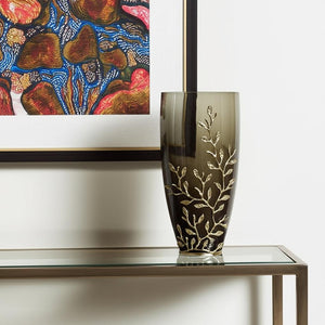 HomeRoots 15" Dark Olive Green Table Vase with Gold Branch Design – Elegant Home Décor for Flowers & Gifts 574250