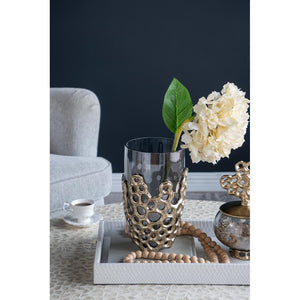 HomeRoots 11" Black Glass Vase with Gold Aluminum Geometric Circles - Modern Elegance for Every Space 574251