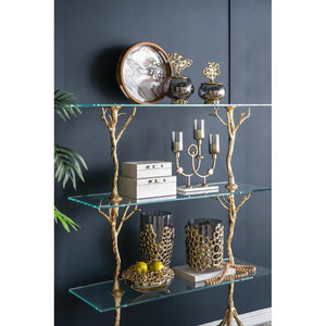 HomeRoots 11" Black Glass Vase with Gold Aluminum Geometric Circles - Modern Elegance for Every Space 574251