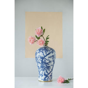 HomeRoots 18" Chinoiserie Floral Porcelain Vase – Elegant Blue & White Urn with Gold Accents for Home Décor 574255