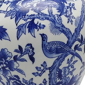 HomeRoots 18" Chinoiserie Floral Porcelain Vase – Elegant Blue & White Urn with Gold Accents for Home Décor 574255