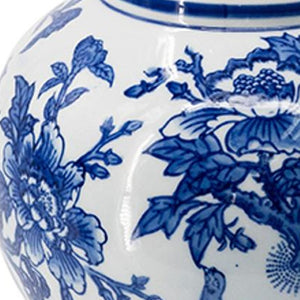 HomeRoots 16" Elegant Blue and White Chinoiserie Floral Porcelain Vase with Gold Accents for Home Décor 574256