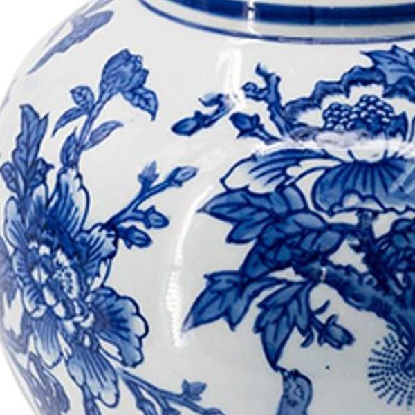 HomeRoots 16" Elegant Blue and White Chinoiserie Floral Porcelain Vase with Gold Accents for Home Décor 574256