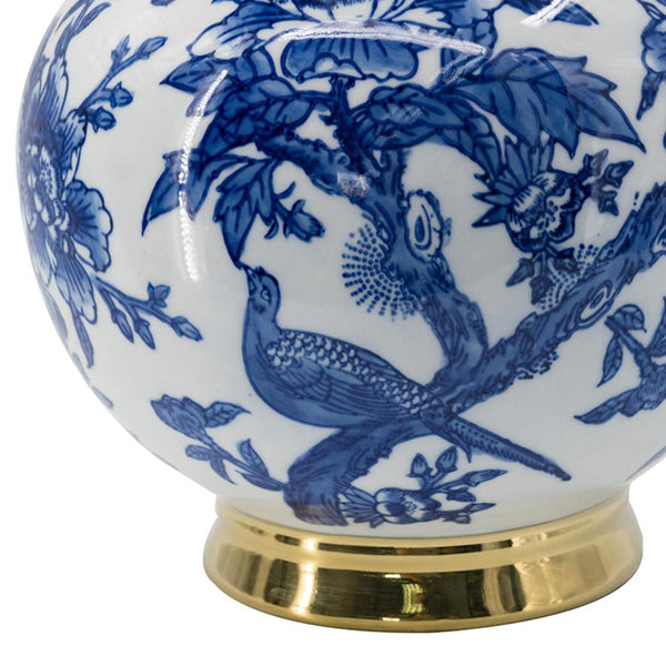 HomeRoots 16" Elegant Blue and White Chinoiserie Floral Porcelain Vase with Gold Accents for Home Décor 574256