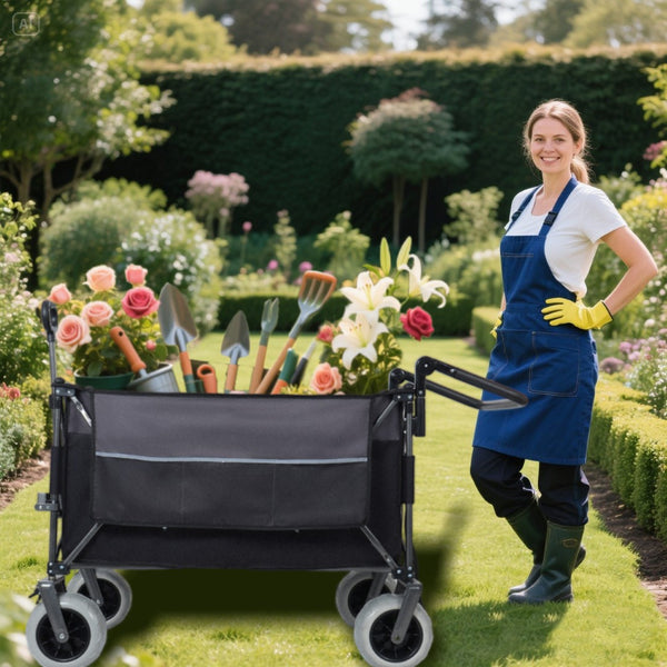 English Elm Multi-functional All-terrain Folding Wagon with Balloon Tires and 300l Outdoor Capacity W2932P317114
