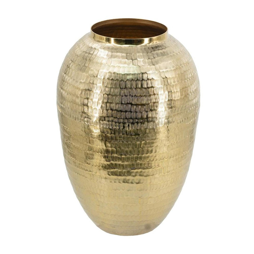 HomeRoots 17" Gold Hammered Aluminum Urn Table Vase – Handcrafted Vintage Elegance for Home Decor & Gifts 574257