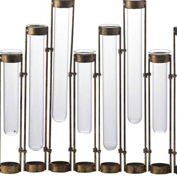 HomeRoots 17" Modern Industrial Bronze Enameled Cast Iron and Glass Nine-Bloom Table Vase for Elegant Decor 574258