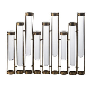 HomeRoots 17" Modern Industrial Bronze Enameled Cast Iron and Glass Nine-Bloom Table Vase for Elegant Decor 574258