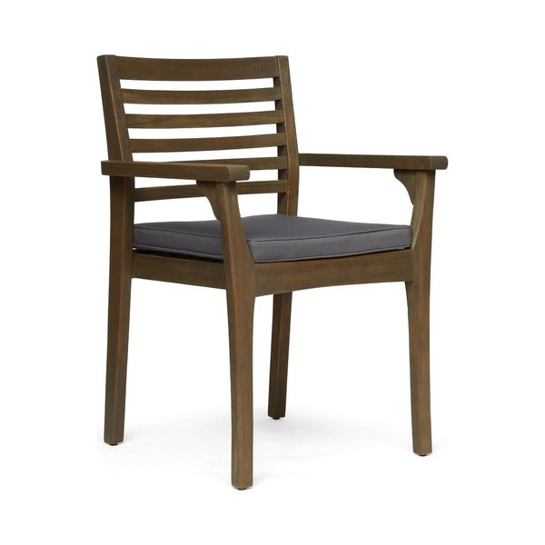 English Elm 7 Piece Acacia Wood Outdoor Dining Set with Iron Hairpin Legs and Wicker Chairs N762S000041AAE