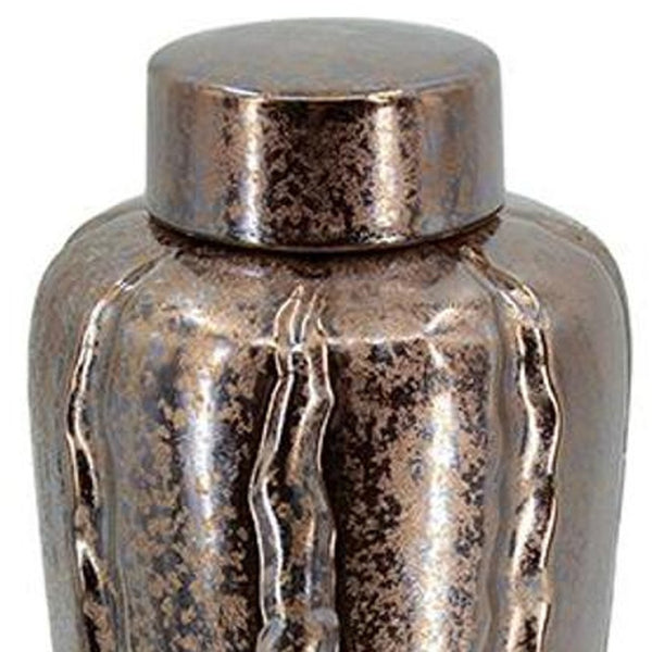 HomeRoots Set of Three Modern Bronze and Silver Round Ceramic Vases – Stylish Home Decor for Any Space 574261