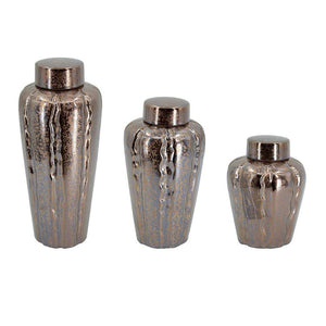 HomeRoots Set of Three Modern Bronze and Silver Round Ceramic Vases – Stylish Home Decor for Any Space 574261