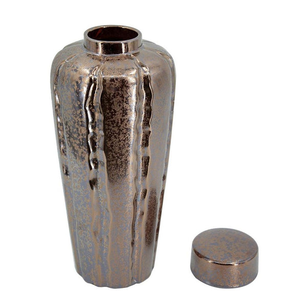 HomeRoots Set of Three Modern Bronze and Silver Round Ceramic Vases – Stylish Home Decor for Any Space 574261