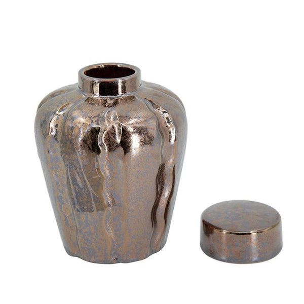 HomeRoots Set of Three Modern Bronze and Silver Round Ceramic Vases – Stylish Home Decor for Any Space 574261